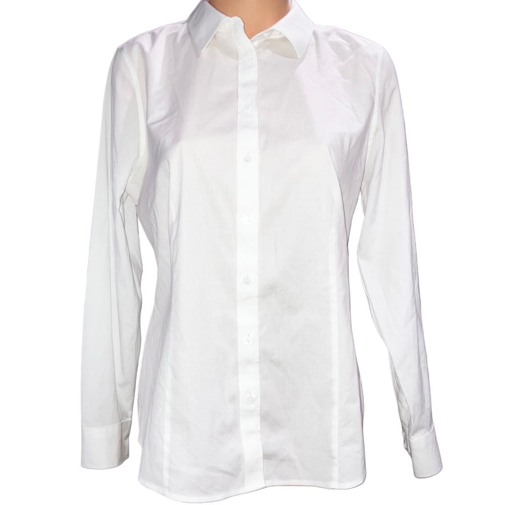 Talbots White Button Down Blouse Long Sleeve Coas… - image 5